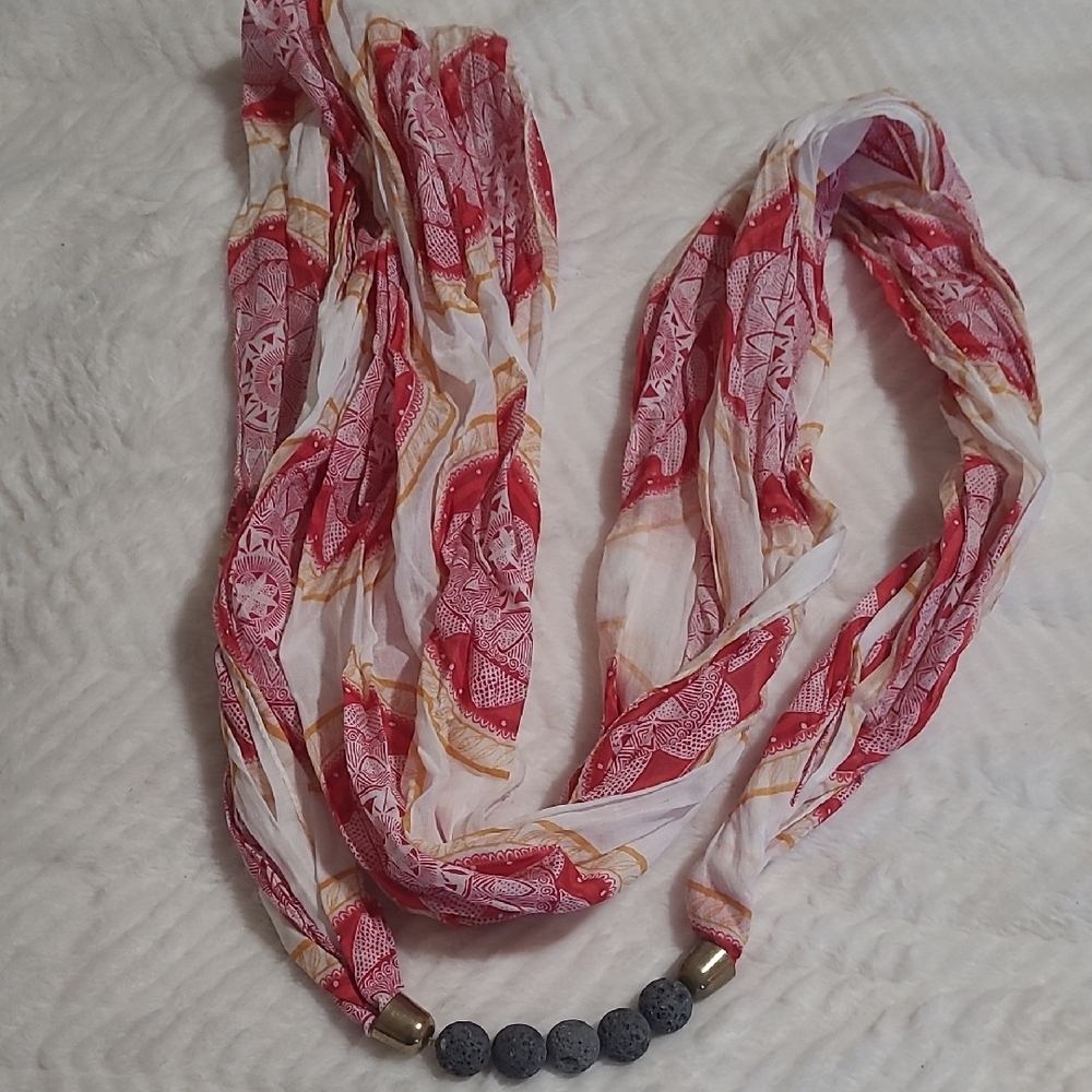 Red and White Patterned Scarf Lava Oil Diffusing